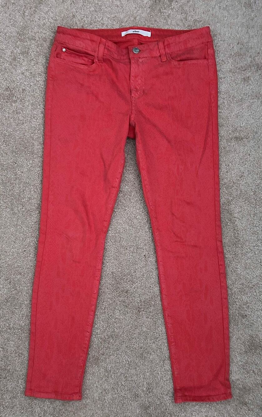 Else Coral/Red Skinny Stretch Ankle Jeans, Subtle Snakeskin Pattern, Size 29